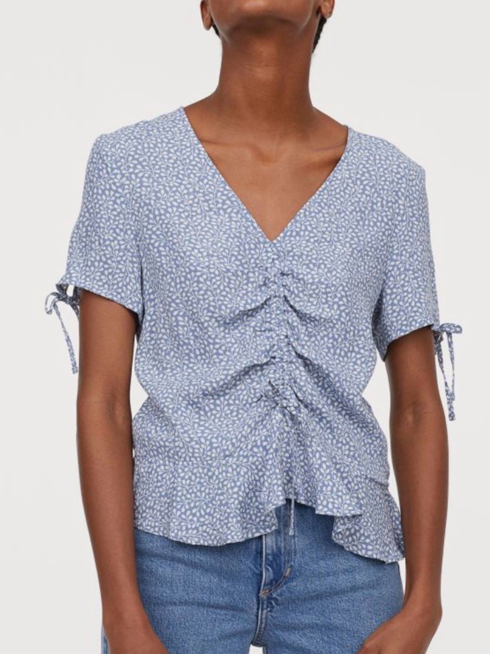 H&M Puff Sleeve Cinch Front Blouse Size Small